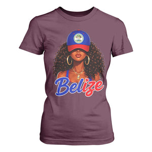 Belize Princess T Shirt For Women Melanin Afro Girl Belize Flag Heritage Gift for Black Girls TS10 Maroon Print Your Wear