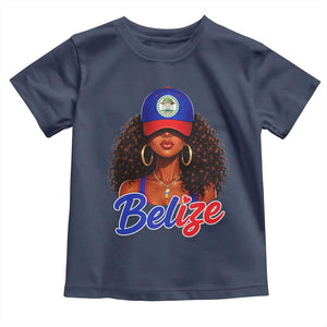 Belize Princess Toddler T Shirt Melanin Afro Girl Belize Flag Heritage Gift for Black Girls TS10 Navy Print Your Wear