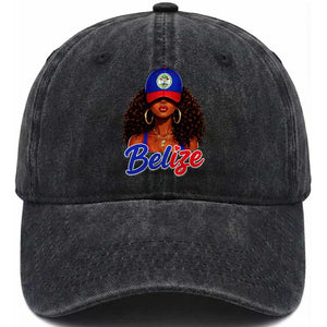 Belize Princess Washed Cotton Baseball Cap Melanin Afro Girl Belize Flag Heritage Gift for Black Girls TS10 Print Your Wear