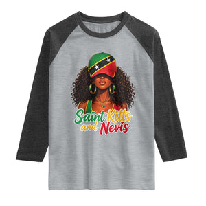 Saint Kitts and Nevis Princess Raglan Shirt Melanin Afro Girl Heritage Gift for Black Girls TS10 Heather Gray Heather Charcoal Print Your Wear