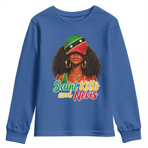Saint Kitts and Nevis Princess Youth Sweatshirt Melanin Afro Girl Heritage Gift for Black Girls TS10 Royal Blue Print Your Wear