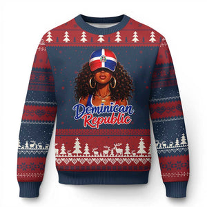Dominican Republic Princess Ugly Christmas Sweater Melanin Afro Girl Heritage Gift for Black Girls TS10 Navy Red Print Your Wear