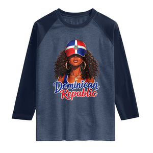Dominican Republic Princess Raglan Shirt Melanin Afro Girl Heritage Gift for Black Girls TS10 Heather Denim Navy Print Your Wear