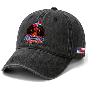 Dominican Republic Princess Washed Cotton Baseball Cap Melanin Afro Girl Heritage Gift for Black Girls TS10 Print Your Wear
