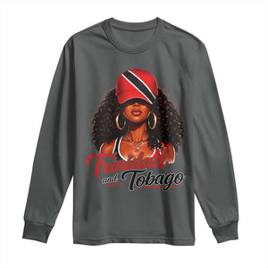 Trinidad and Tobago Afro Girl Long Sleeve Shirt Trini Black Queen Caribbean Pride Heritage Gift TS10 Dark Heather Print Your Wear