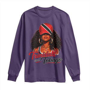 Trinidad and Tobago Afro Girl Long Sleeve Shirt Trini Black Queen Caribbean Pride Heritage Gift TS10 S Purple Print Your Wear