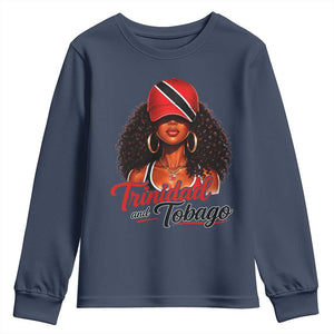 Trinidad and Tobago Afro Girl Youth Sweatshirt Trini Black Queen Caribbean Pride Heritage Gift TS10 Navy Print Your Wear