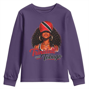 Trinidad and Tobago Afro Girl Youth Sweatshirt Trini Black Queen Caribbean Pride Heritage Gift TS10 Purple Print Your Wear