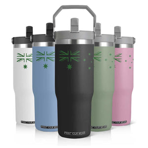 Green Australian Flag Flip Straw Tumbler Australia Patriotic Country Pride Monochrome Minimalist Graphic