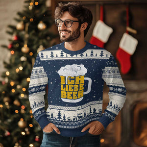 Oktoberfest Drinking Ugly Christmas Sweater Ich Liebe Bier Octoberfest German TS10 Navy Beige Print Your Wear