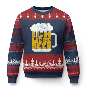Oktoberfest Drinking Ugly Christmas Sweater Ich Liebe Bier Octoberfest German TS10 Navy Red Print Your Wear
