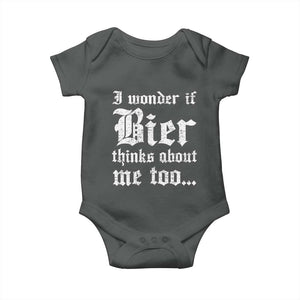 Funny Oktoberfest Baby Onesie I Wonder If Bier Thinks About Me Too Sarcastic Drinking TS10 Dark Heather Print Your Wear