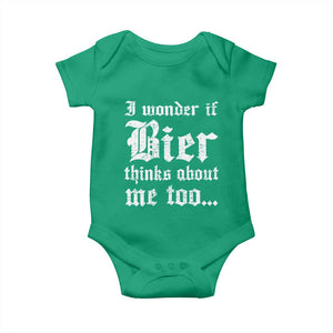 Funny Oktoberfest Baby Onesie I Wonder If Bier Thinks About Me Too Sarcastic Drinking TS10 Irish Green Print Your Wear