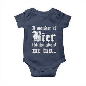 Funny Oktoberfest Baby Onesie I Wonder If Bier Thinks About Me Too Sarcastic Drinking TS10 Navy Print Your Wear