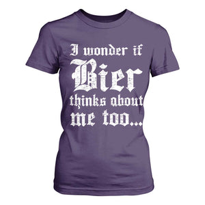 Funny Oktoberfest T Shirt For Women I Wonder If Bier Thinks About Me Too Sarcastic Drinking TS10 Purple Print Your Wear