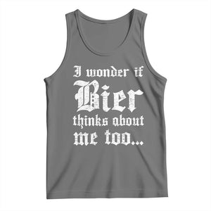 Funny Oktoberfest Tank Top I Wonder If Bier Thinks About Me Too Sarcastic Drinking TS10 Black Heather Print Your Wear