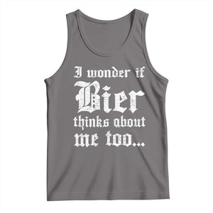 Funny Oktoberfest Tank Top I Wonder If Bier Thinks About Me Too Sarcastic Drinking TS10 Deep Heather Print Your Wear