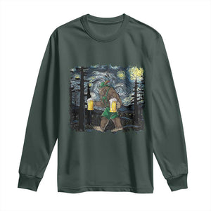 Funny Oktoberfest Bigfoot Long Sleeve Shirt Starry Night German Sasquatch Beer Lederhose TS10 Dark Forest Green Print Your Wear