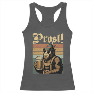 Oktoberfest Bigfoot Racerback Tank Top Vintage German Sasquatch Drinking Prost Lederhose TS10 Dark Heather Print Your Wear