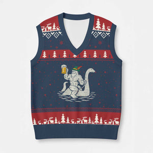 Funny Bigfoot Loch Ness Monster Oktoberfest V-Neck Knit Sweater Vest German Oktoberfest Sasquatch Drinking TS10 Navy Red Print Your Wear