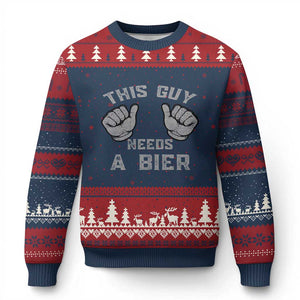 This Guy Needs A Bier Oktoberfest Ugly Christmas Sweater Funny Mens Drinking Gift TS10 Navy Red Print Your Wear