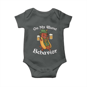 Oktoberfest On My Wurst Behavior Baby Onesie Funny German TS10 Dark Heather Print Your Wear