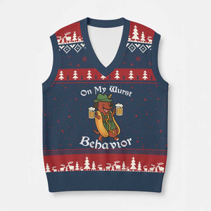 Oktoberfest On My Wurst Behavior V-Neck Knit Sweater Vest Funny German TS10 Navy Red Print Your Wear