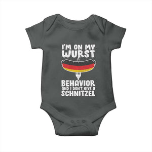 Oktoberfest On My Wurst Behavior Baby Onesie Dont Give Schnitzel Funny German TS10 Dark Heather Print Your Wear