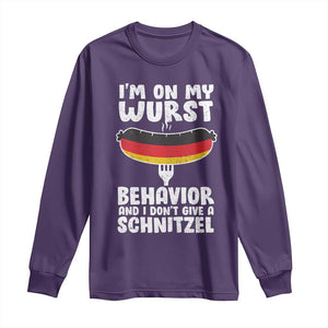 Oktoberfest On My Wurst Behavior Long Sleeve Shirt Dont Give Schnitzel Funny German TS10 Purple Print Your Wear