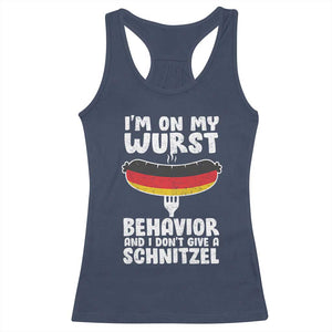 Oktoberfest On My Wurst Behavior Racerback Tank Top Dont Give Schnitzel Funny German TS10 Navy Print Your Wear