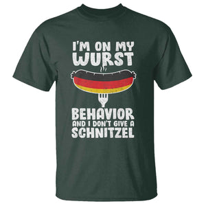 Oktoberfest On My Wurst Behavior T Shirt Dont Give Schnitzel Funny German TS10 Dark Forest Green Print Your Wear