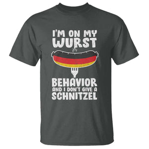 Oktoberfest On My Wurst Behavior T Shirt Dont Give Schnitzel Funny German TS10 Dark Heather Print Your Wear