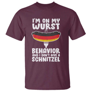 Oktoberfest On My Wurst Behavior T Shirt Dont Give Schnitzel Funny German TS10 Maroon Print Your Wear