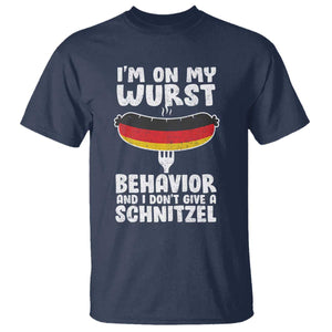 Oktoberfest On My Wurst Behavior T Shirt Dont Give Schnitzel Funny German TS10 Navy Print Your Wear