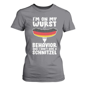 Oktoberfest On My Wurst Behavior T Shirt For Women Dont Give Schnitzel Funny German TS10 Charcoal Print Your Wear