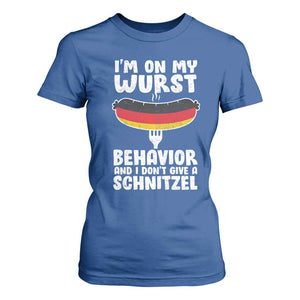 Oktoberfest On My Wurst Behavior T Shirt For Women Dont Give Schnitzel Funny German TS10 Royal Blue Print Your Wear