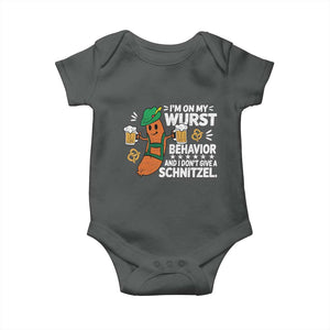 Funny Oktoberfest Baby Onesie On My Wurst Behavior Sarcastic German TS10 Dark Heather Print Your Wear