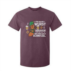 Funny Oktoberfest T Shirt For Kid On My Wurst Behavior Sarcastic German TS10 Maroon Print Your Wear