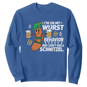 Funny Oktoberfest Sweatshirt On My Wurst Behavior Sarcastic German TS10 Royal Blue Print Your Wear