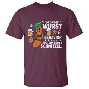 Funny Oktoberfest T Shirt On My Wurst Behavior Sarcastic German TS10 Maroon Print Your Wear