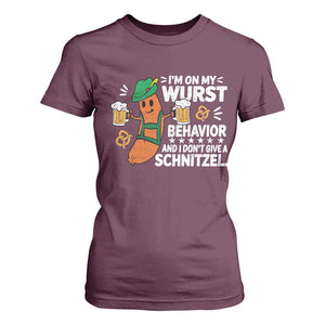 Funny Oktoberfest T Shirt For Women On My Wurst Behavior Sarcastic German TS10 Maroon Print Your Wear