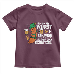 Funny Oktoberfest Toddler T Shirt On My Wurst Behavior Sarcastic German TS10 Maroon Print Your Wear