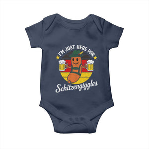 Funny Oktoberfest Baby Onesie Just Here for Schitzengiggles German Flag TS10 Navy Print Your Wear