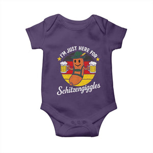 Funny Oktoberfest Baby Onesie Just Here for Schitzengiggles German Flag TS10 Purple Print Your Wear