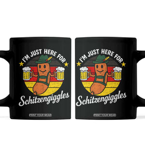 Funny Oktoberfest Coffee Mug Just Here for Schitzengiggles German Flag TS10 Black Print Your Wear