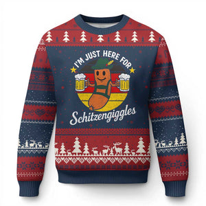 Funny Oktoberfest Ugly Christmas Sweater Just Here for Schitzengiggles German Flag TS10 Navy Red Print Your Wear