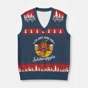 Funny Oktoberfest V-Neck Knit Sweater Vest Just Here for Schitzengiggles German Flag TS10 Navy Red Print Your Wear