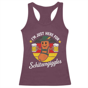 Funny Oktoberfest Racerback Tank Top Just Here for Schitzengiggles German Flag TS10 Maroon Print Your Wear