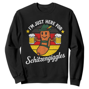 Funny Oktoberfest Sweatshirt Just Here for Schitzengiggles German Flag TS10 Black Print Your Wear