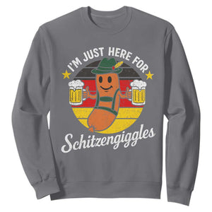 Funny Oktoberfest Sweatshirt Just Here for Schitzengiggles German Flag TS10 Charcoal Print Your Wear